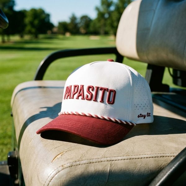 Topi golf putih-maroon Papasito